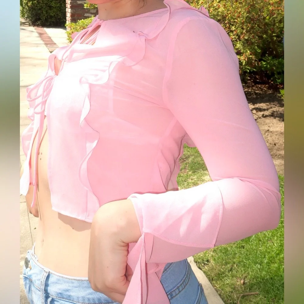Pink Sheer Long Sleeve Top